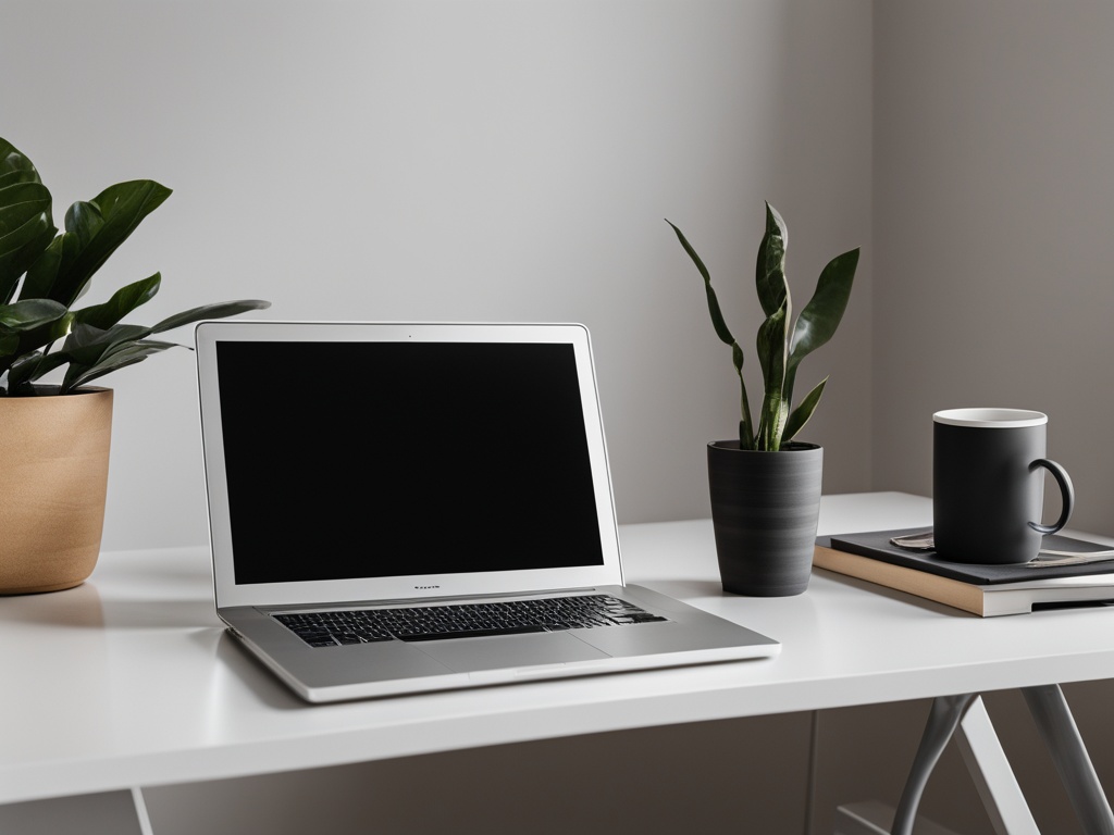 A solo digital marketer working on a laptop in a minimalist workspace, with no clutter, focusing on campaign results.